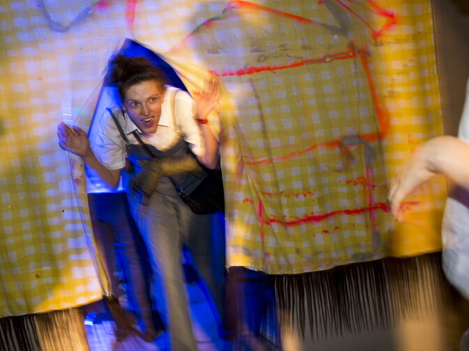 Marty Windahl exits KillJoy's Kastle: A Lesbian Feminist Haunted House on Friday, Oct. 16, 2015 at Plummer Park in West Hollywood. The haunted house is free.