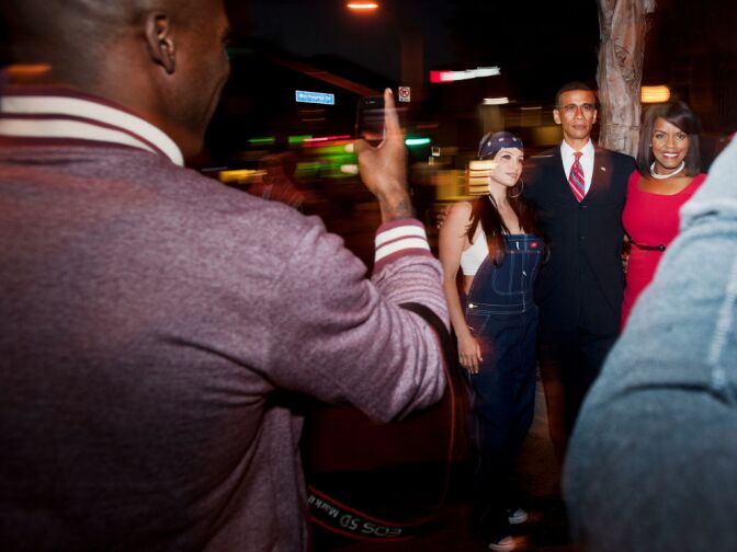 Attendees dressed as President Barack and First Lady Michelle Obama drew many to take photographs on Santa Monica Boulevard. The carnival has taken place in West Hollywood since 1987.