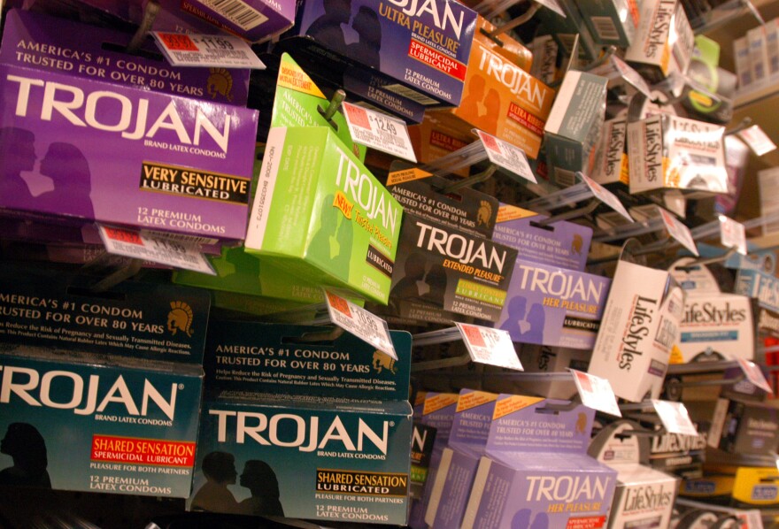BOSTON - MARCH 12: Pictured are a selection of condoms March 12, 2004 in Boston, Massachusetts. The Bush administration is considering requiring warning labels on condom packages noting that the contraceptive devices do not protect users from all sexually transmitted diseases. (Photo by William B. Plowman/Getty Images)