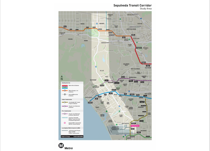 The project area for Metro's planned rail corridor connecting the San Fernando Valley to West L.A.