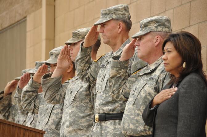 Assembly member Norma J. Torres with the California National Guard in Riverside, CA.