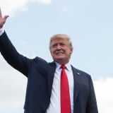 US Republican presidential candidate Donald Trump arrives to speak at a rally organized by the Tea Party Patriots against the Iran nuclear deal in front of the Capitol in Washington, DC, on September 9, 2015.  AFP PHOTO/NICHOLAS KAMM / AFP / NICHOLAS KAMM        (Photo credit should read NICHOLAS KAMM/AFP/Getty Images)