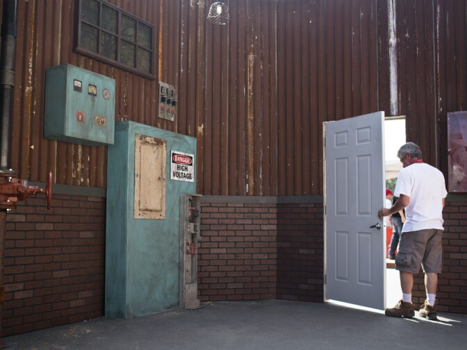 The Robotics Challenge obstacle course continues its construction at the Pomona Fairplex on Monday, June 1, 2015. The course includes a door, right, which THOR must open and a valve, left, which THOR must be able to turn.