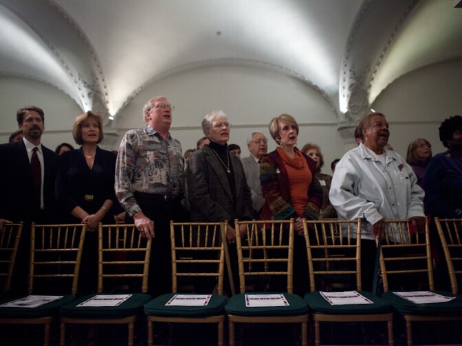 Newt Gingrich supporters listened to the Republican candidate speak at Pasadena's TeaPAC's Townhall Series in the Castle Green Hotel on Feb. 13, 2012.