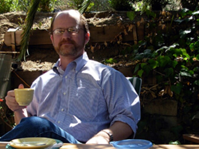 The LA Times' Russ Parsons relaxes on John's patio after dispensing sage advice that might just save your marriage. 