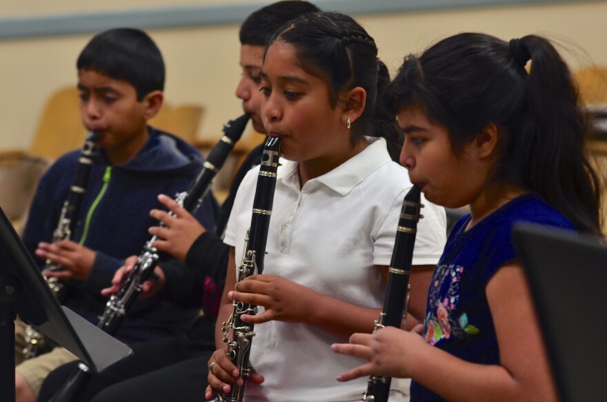 Advanced clarinet students practice at San Fernando Elementary School in Los Angeles Unified School District during the Fall 2013 semester.