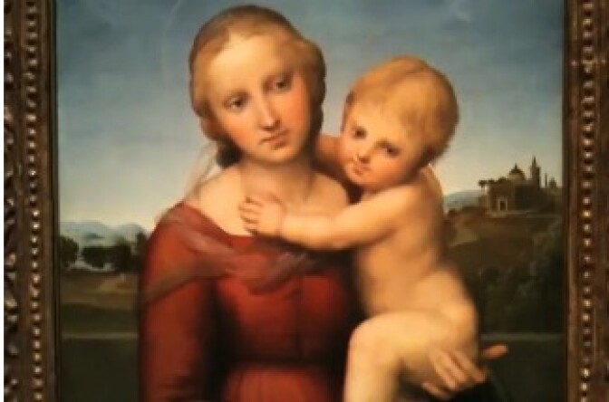 An oil painting of the Madonna and child by Raphael is on display at the Norton Simon Museum. It's on loan from the National Gallery of Art in Washington DC. 