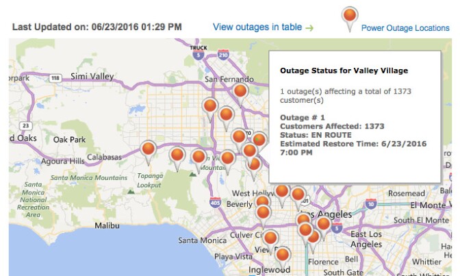 LADWP power outages on June 23, 2016.