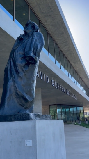A statue outside of the David Geffen Galleries.
