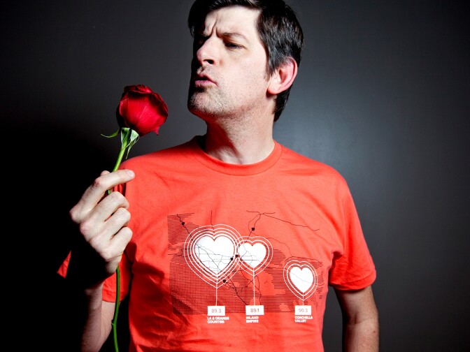 Off-Ramp host John Rabe with the new #kpcclove t-shirt.