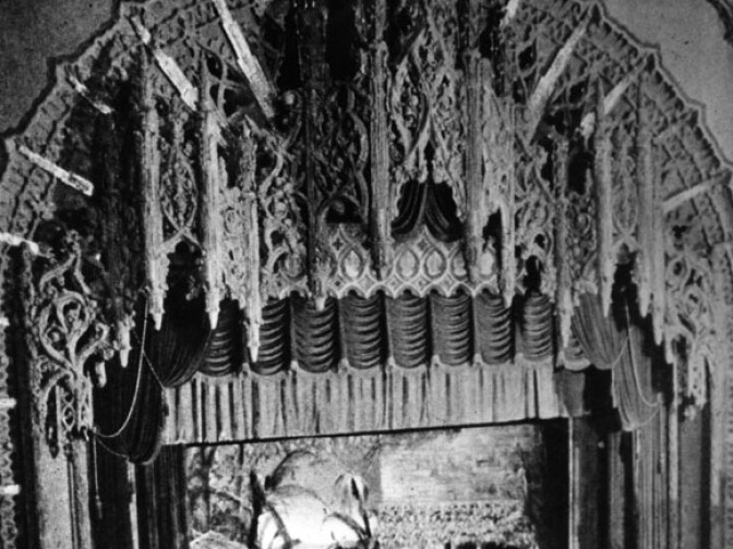 (1928) United Artists Theater proscenium with set from stage show, which accompanied film "Sadie Thompson." Architect was C. Howard Crane with Walker & Eisen as associate architects. 