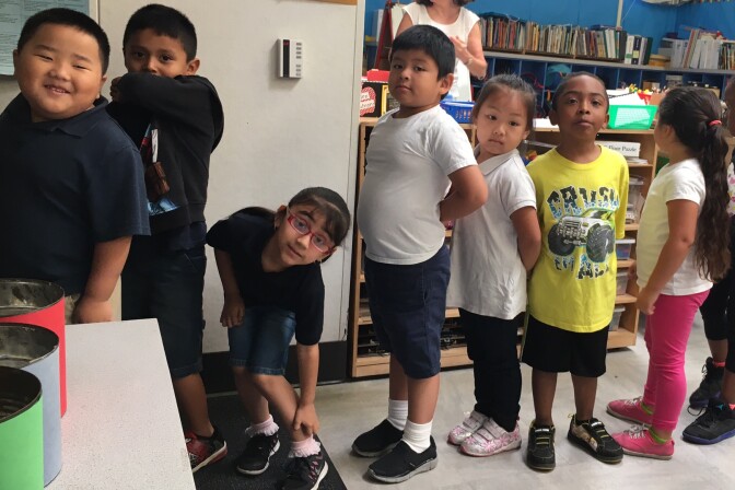 Students line up for recess in the transitional kindergarten class at Pacific Elementary in Sacramento, CA, June 2016. 