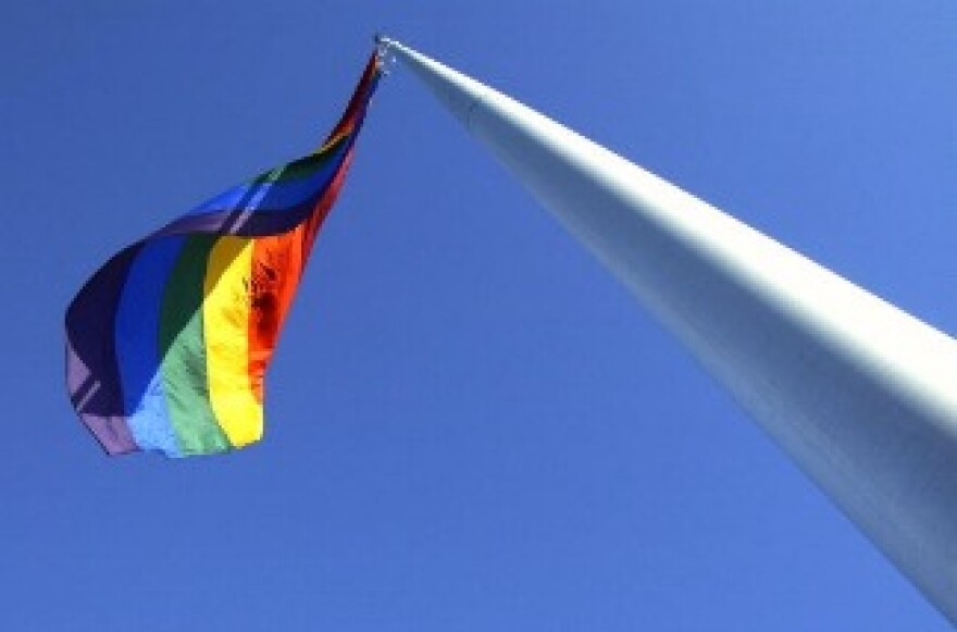 A rainbow flag raises above Castro, the gay and lesbian neighborhood in San Francisco.