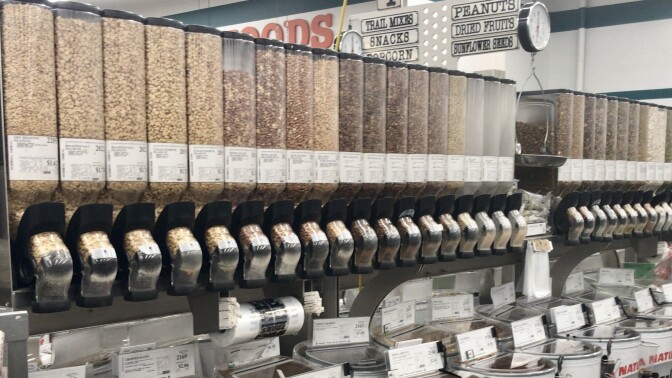 Bulk offerings at grocery stores can help reduce packaging. 