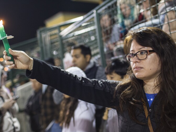 Abigail Benitez of Loma Linda works near the Inland Regional Center and came to show her support of the San Bernardino community. "It's unfair that this has happened to this community," Benitez said.