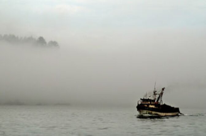 A fishing boat enters 'Caleta Tumbes' cove, Concepcion,some 519 km south of Santiago, August 11, 2009.