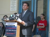 File photo: Jose Huizar at a news conference to oppose Proposition 54 outside Garfield High School September 8, 2003 in Los Angeles.