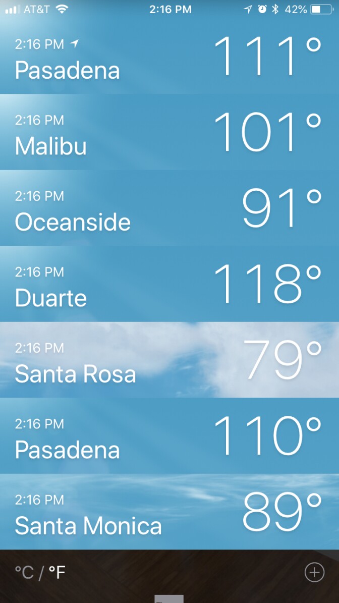 Some temperatures during the record-setting July 6 heatwave.