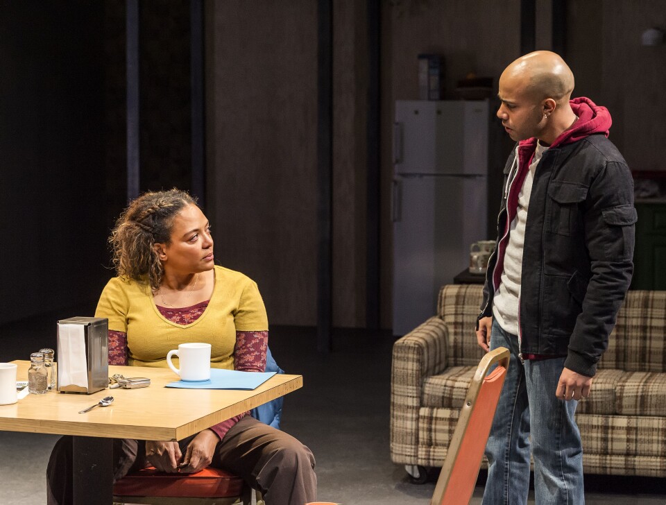 Luna Lauren Vélez and Sean Carvajal in the Center Theatre Group production of “Water by the Spoonful” at the Mark Taper Forum. Directed by Lileana Blain-Cruz and written by Quiara Alegría Hudes, “Water by the Spoonful” will play through March 11, 2018. For tickets and information, please visit CenterTheatreGroup.org or call (213) 628-2772. Media Contact: CTGMedia@CTGLA.org / (213) 972-7376. Photo by Craig Schwartz.