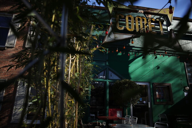 WASHINGTON, DC - DECEMBER 05:  The sign and front entrance of Comet Ping Pong pizzeria are seen on Connecticut Avenue December 5, 2016 in Washington, DC. A man was arrested Sunday after walking into the pizzeria and discharging a rifle, claiming he was "self-investigating" an online conspiracy theory about a pedophilia ring being run by high-ranking Democrats, including Hillary Clinton.  (Photo by Alex Wong/Getty Images)