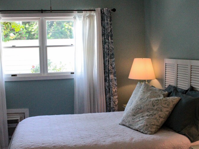 Debbie Pollack's rental room opens to a quiet courtyard pool at her home in Sherman Oaks, California on July 10, 2017.