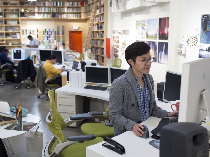 Media designer Howard Tsai works inside Wink, WET's design studio in Sun Valley, Calif. Tsai and his team make animations of potential water features for clients.