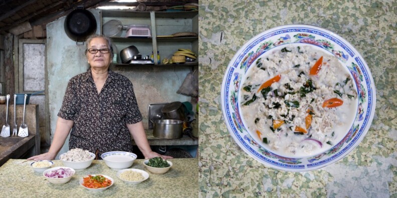 Carmen Alora, 70, from El Nido, Philippines, serving kinunot (shark in coconut soup).