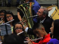 Richard Schermer plays the tuba with intermediate band students during an end-of-the-year concenrt at Nogales High School in Rowland Heights on June2, 2011.