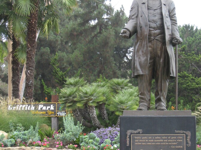 The bronze statue of Griffith J. Griffith in LA's Griffith Park