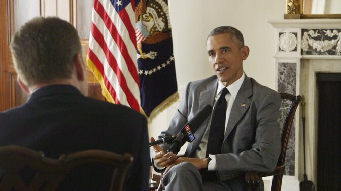 NPR's Morning Edition host Steve Inskeep interviews President Obama at the White House on Monday.