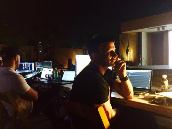 Director Andreas Mitisek and his production team at the tech rehearsal for 'Frida' at the Museum of Latin American Art in Long Beach.