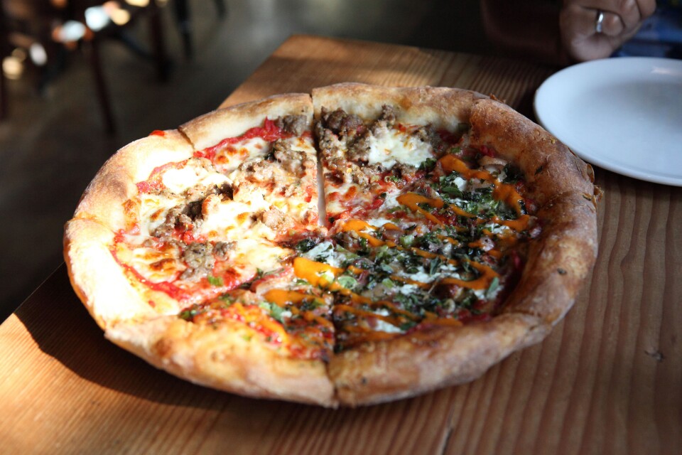 A pizza, circa 2014, at Stella Barra, which has locations in Santa Monica and Hollywood, California.