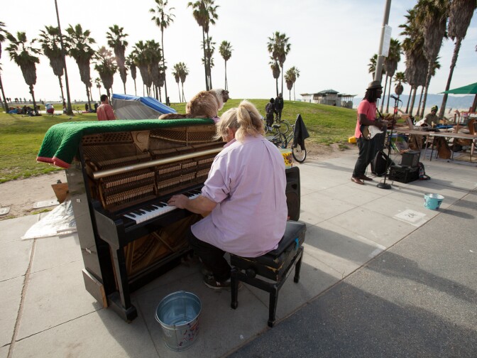 Venice Boardwalk musician Nathan Pino performs Tuesday Jan. 29, 2013.