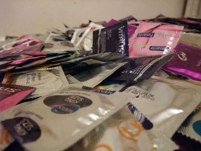 A large pile of condoms.
