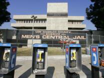 A bank of public phones outside Men's Central Jail in downtown Los Angeles, 10 September 2006. Sheriff's officials acknowledge that they have been overwhelmed by a week's worth of violence in Los Angeles County jails which has left one inmate dead at Pitchess North County Correctional Facility, and at least 28 hospitalized and nearly 90 injured at Pitchess' and other Los Angeles County jail facilities. Violence has continued at Pitchess in Castaic as well as at the Men's Central Jail in downtown Los Angeles.  