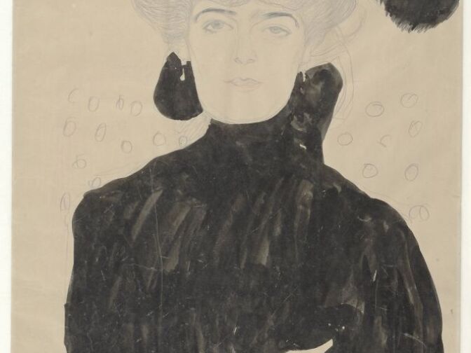 Gustav Klimt. Half-Length of a Lady in black wearing a Hat with a Feather, 1907-1908.