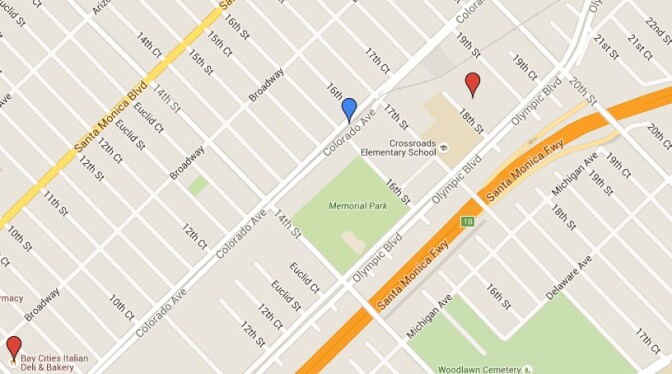 A map of points of interest near the 17th Street/Santa Monica College station.