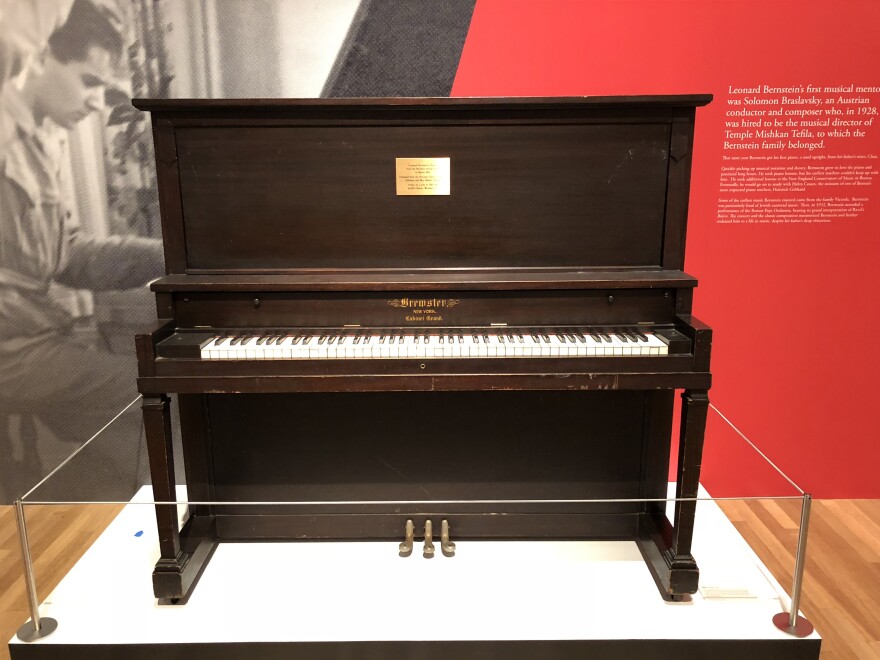 The piano (borrowed from Brandeis University) on which Bernstein learned to play and cultivated his love of music.