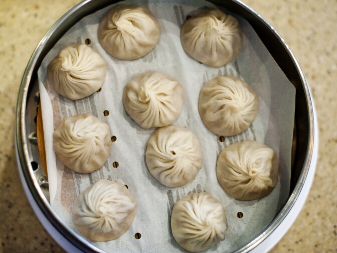 Traditional xiaolongbao pork soup dumplings at Din Tai Fung Dumpling House in Arcadia.