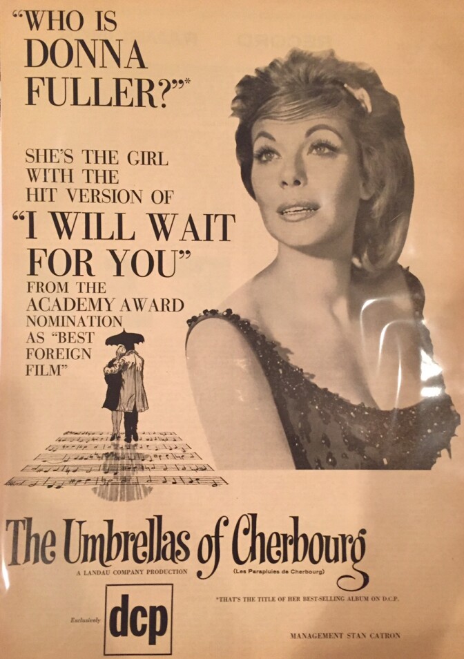 An ad featuring Donna's version of hit song "I Will Wait for You" from the movie, "The Umbrellas of Cherboug"