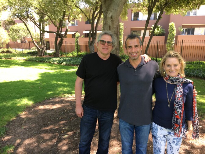 Left to right: Artist Chris Slatoff, A Martinez, Jaynie Studenmund