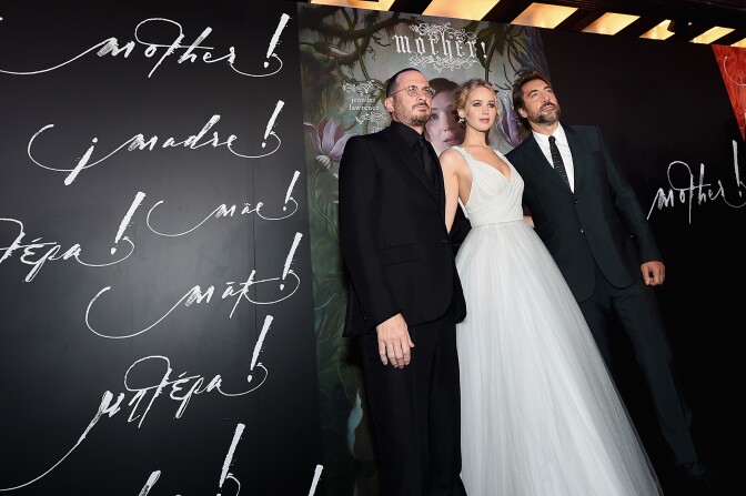 NEW YORK, NY - SEPTEMBER 13:  (L-R) Darren Aronofsky, Jennifer Lawrence, and Javier Bardem attend the New York premiere of 'mother!' at Radio City Music Hall on September 13, 2017 in New York, New York.  (Photo by Michael Loccisano/Getty Images for Paramount Pictures)