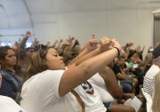 Dockworkers represented by the International Longshore and Warehouse Union (ILWU) protested an automation plan at the Port of L.A. that the union says threatens good jobs and would be catastrophic to the community.