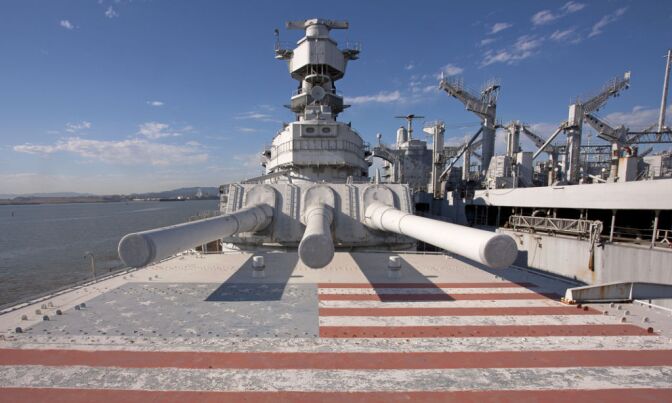 The USS Iowa berthed at its permanent home in the Port of Los Angeles in San Pedro, California.