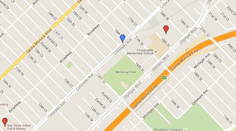 A map of points of interest near the 17th Street/Santa Monica College station.