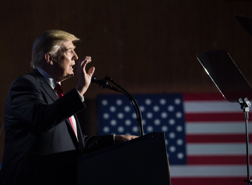 US President Donald Trump speaks to the staff at the Department of Homeland Security in Washington, DC, on January 25, 2017.
Trump vowed to restore "control" of US frontiers as he moved Wednesday to fulfil his pledge to "build a wall" on the Mexican border, signing two immigration-related decrees and sounding a hardline tone. / AFP / NICHOLAS KAMM        (Photo credit should read NICHOLAS KAMM/AFP/Getty Images)