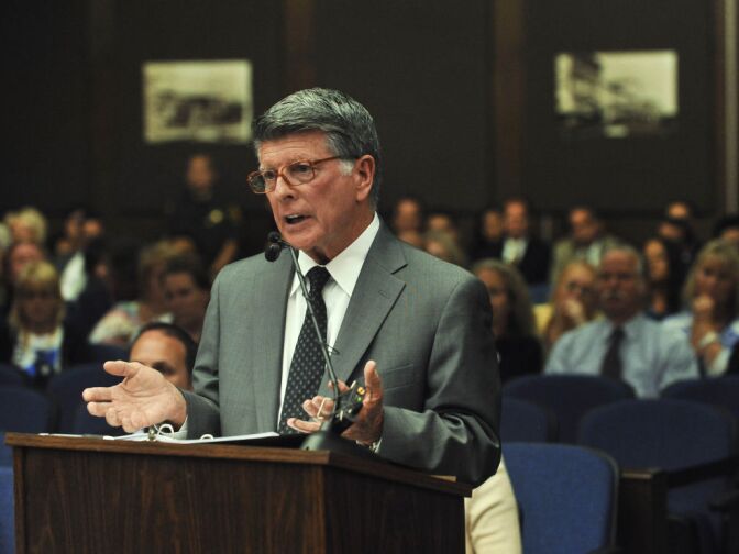 Defense attorney John D. Barnett, who is representing Fullerton police officer Manuel Ramos in the death of Kelly Thomas, a homeless man in Fullerton, questions a witness during Tuesday's preliminary hearing in Santa Ana.