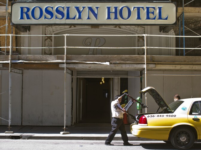 The entrance to the historic 91-year-old Rosslyn Hotel Annex sits on 5th Street in downtown.