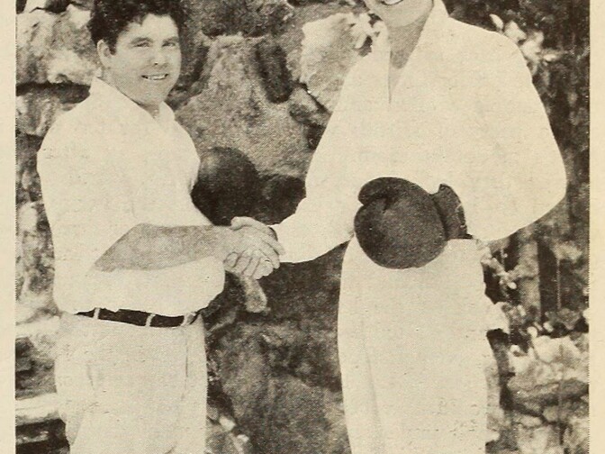 Tully and Gilbert making up in a fan magazine. Gilbert was sometimes credited as "Jack" Gilbert. 