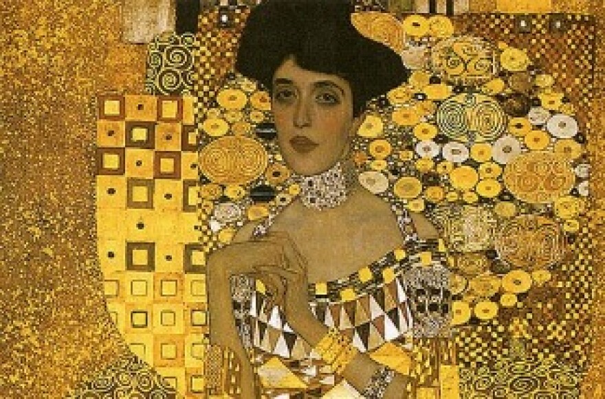 A detail of Gustav Klimt's 'Portrait of Adele Bloch-Bauer.'